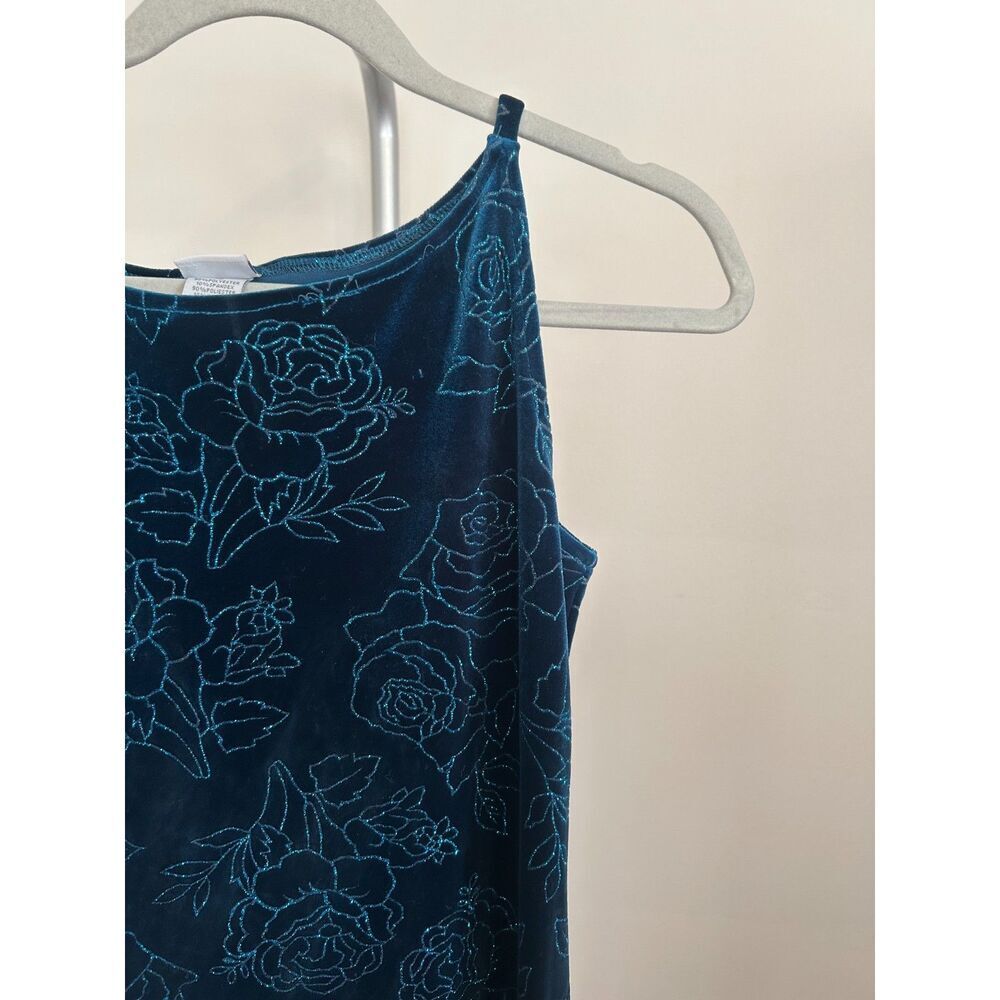 Vintage Y2K 90s Floral Prom Sun Square Neck Fairy Tank MIDI Dress Glitter XS/S - Picture 3 of 6